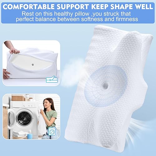 Miniatura 4 de Almohada cervical, cuello y almohadas cervicales para soporte del cuello, almohada cervical ajustable para dormir, almohada cervical cervical de