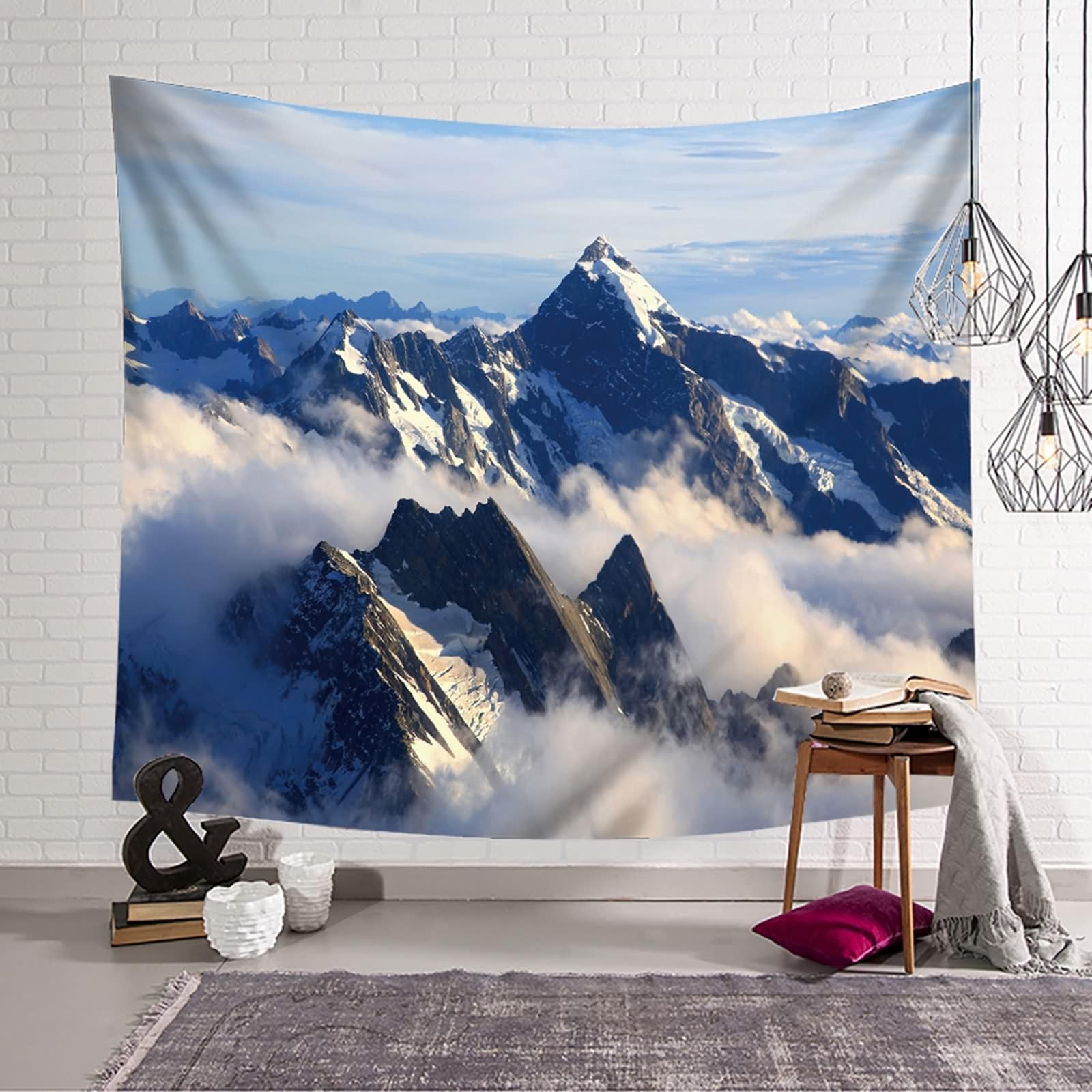 Wandbehang Groß, Wolken und Schnee Bedecken Berglandschaft Wandteppiche für Wohnzimmer Schlafzimmer, Wohnkultur, 350x256cm