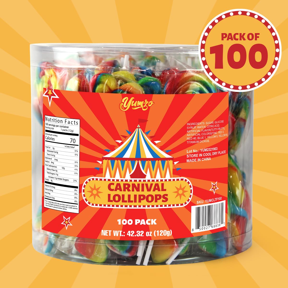 Carnival Lollipops Rainbow Twist, Swirls, and Round Lolly pops Unicorn Party Favors - Individually Wrapped Rainbow Candy Suckers & Lollipops Great for Birthday Parties, Unicorn Pinata, Easter Candy - 100 Count