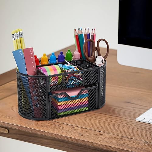 Miniatura 6 de JaBrand Desk accessories and Workspace Organizers, Pen Organizer for Desk Mesh Office Organization Box with 8 Compartments and 1 DrawerStationery