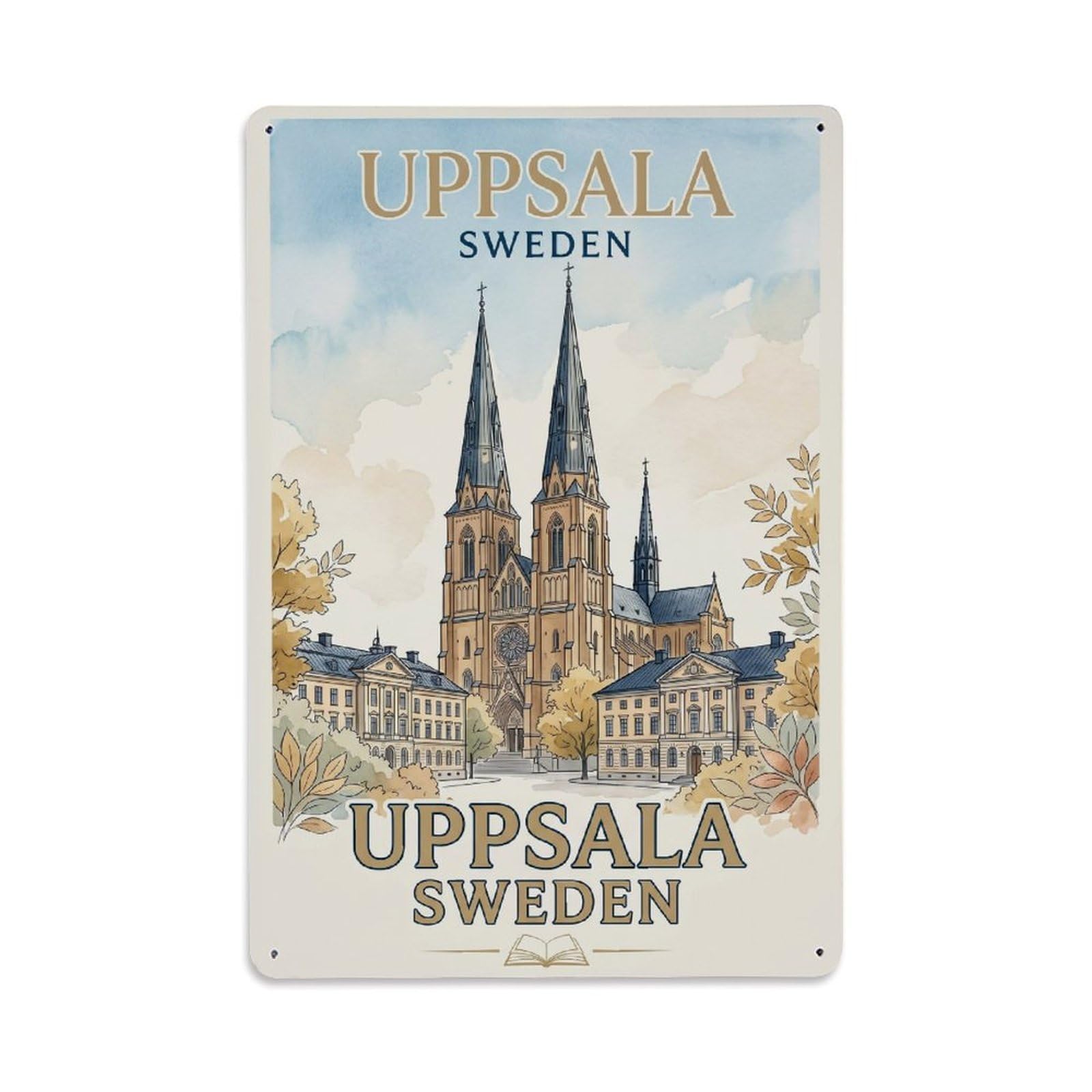 Vintage Travel Uppsala Sweden Cathedral Metal Tin Sign