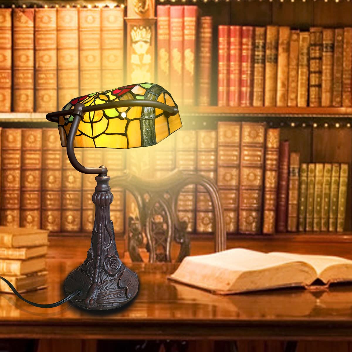 Tiffany Schreibtischlampe Retro Bankerlampe Klavierleuchte Klavierlampe Tischlampe Bunte Glas Schlafzimmer Nachttischlampe (Dragonfly)