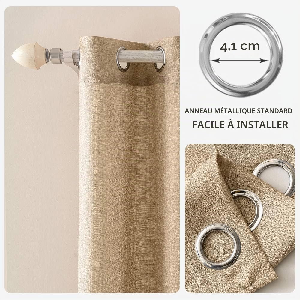 MIULEE 2 Panneaux Rideaux Lin Imitaion Rideau De Fenêtre Semi-Transparents Lisse Élégant Décoration Panneaux Voile De Fenêtre Durable Traitement pour Chambre Salon Balcon 140x245(L X H) Brown