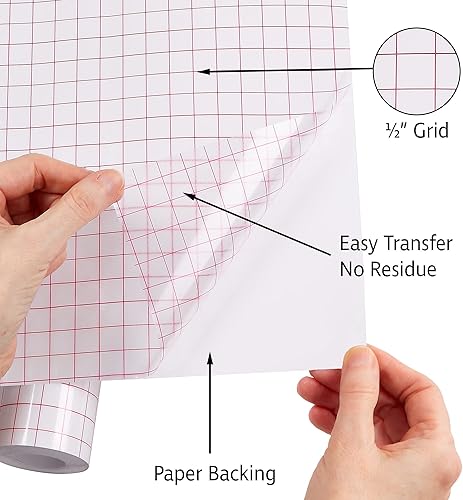 Miniatura 4 de iVyne Cinta de transferencia para vinilo Cricut, rejilla roja de 12 pulgadas x 25 pies, rollo de papel de transferencia de agarre estándar adecuado