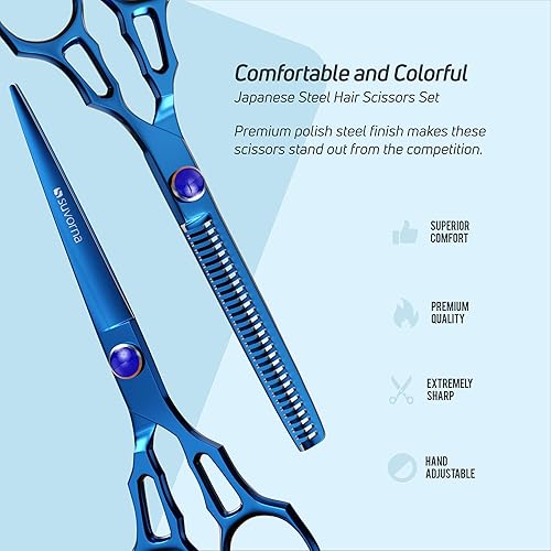 Vista 11 de Suvorna Tijeras de corte de pelo de 5.5 "profesionales con tijeras de adelgazamiento, tijeras profesionales para el cabello a la derecha, tijeras