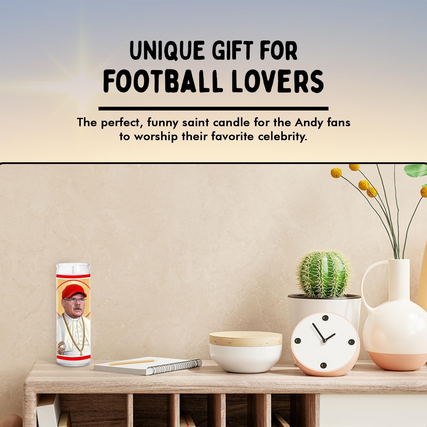Coach Andy Celebrity Glass Jar Candle – Unscented Handmade Soy Wax Votive Candle – Unique Gift for Kansas City KC Football Fans – Home Decor Sports Collectible