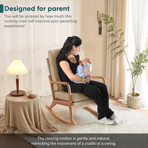 Miniatura 6 de JOYBASE Mecedora, silla mecedora para guardería, silla mecedora de enfermería, moderna y cómoda con respaldo alto para interiores, sala de estar,