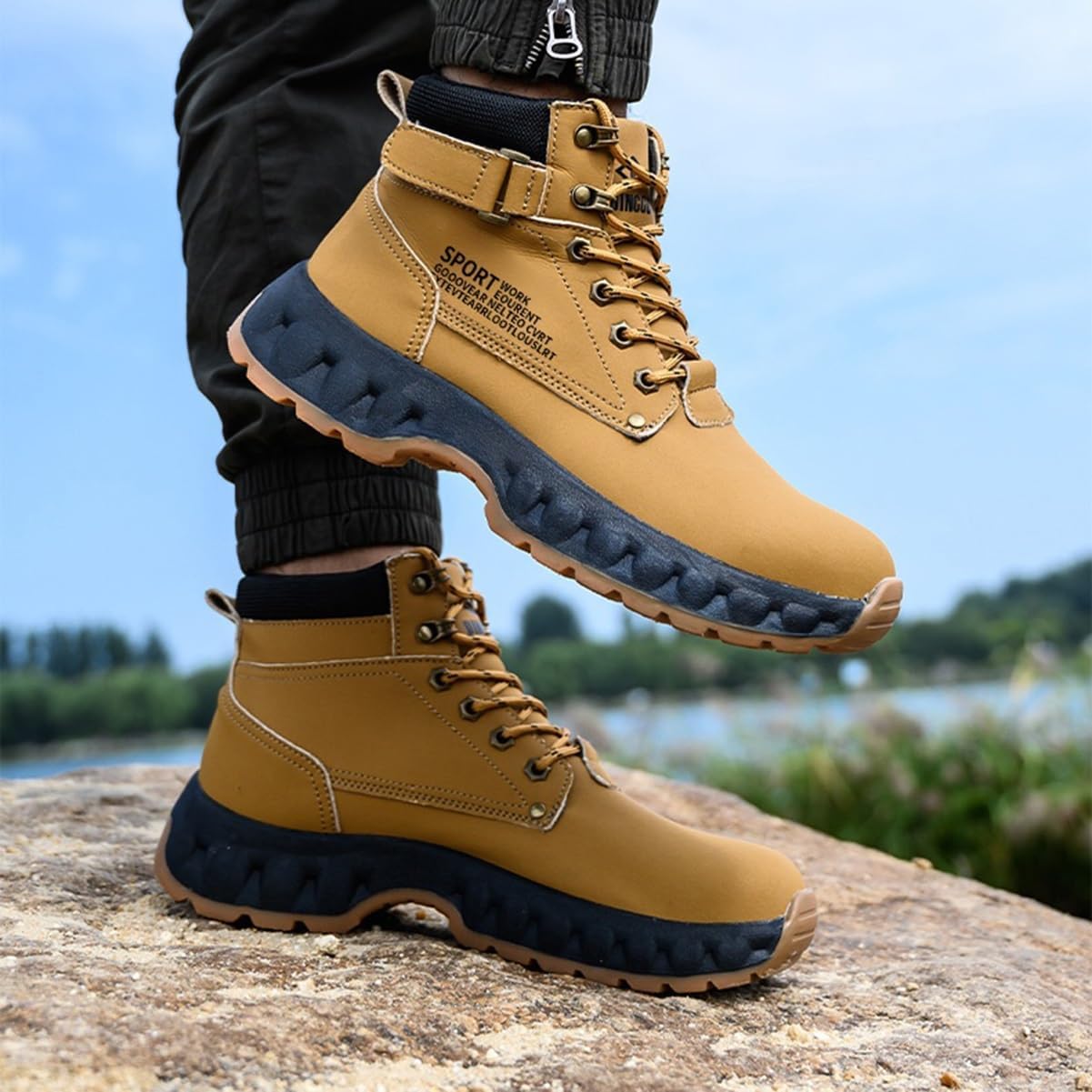 耐久性のある作業安全靴、耐スマッシングおよび抗穿刺スチールトゥ労働保険靴、滑り止めおよび耐摩耗性労働保護ブーツ、快適なアウトドアアド