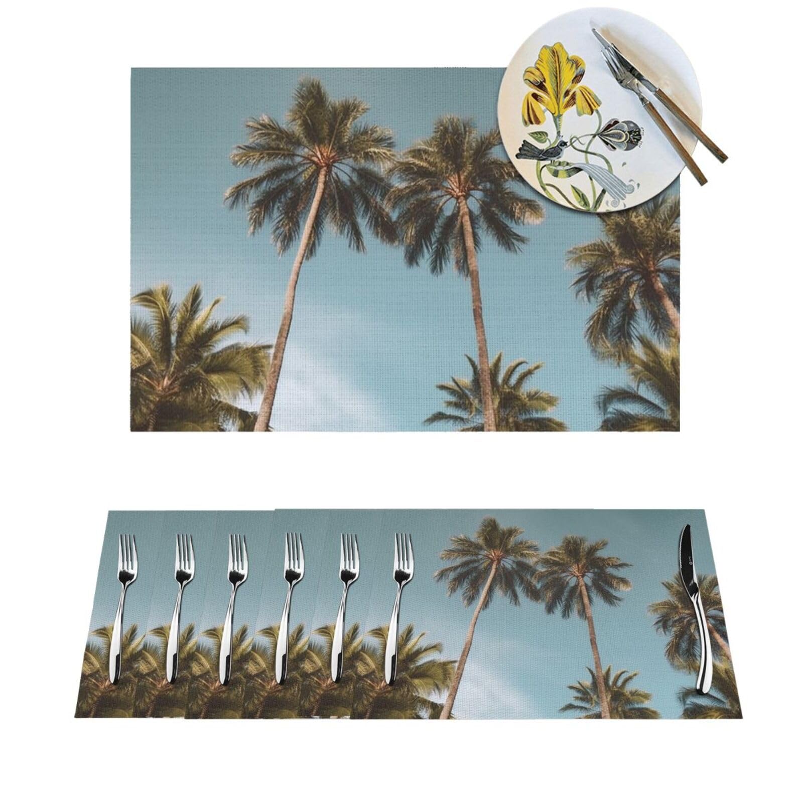 Sets de table lavables et grands palmiers tropicaux en PVC résistant à la chaleur