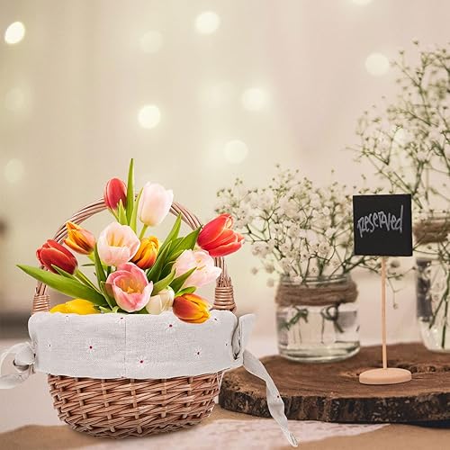 Miniatura 5 de KESYOO Cesta de flores para niña, cesta de pétalos, cesta de almacenamiento de caramelos, cesta de regalo ovalada vacía con asa, forro de tela de