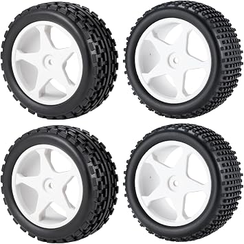 RC Car Wheel Set Plastic Rims Hub Rubber Tires for 1/10 Off-Road Racing Buggy Car Tamiya TT02 Upgrade Parts White