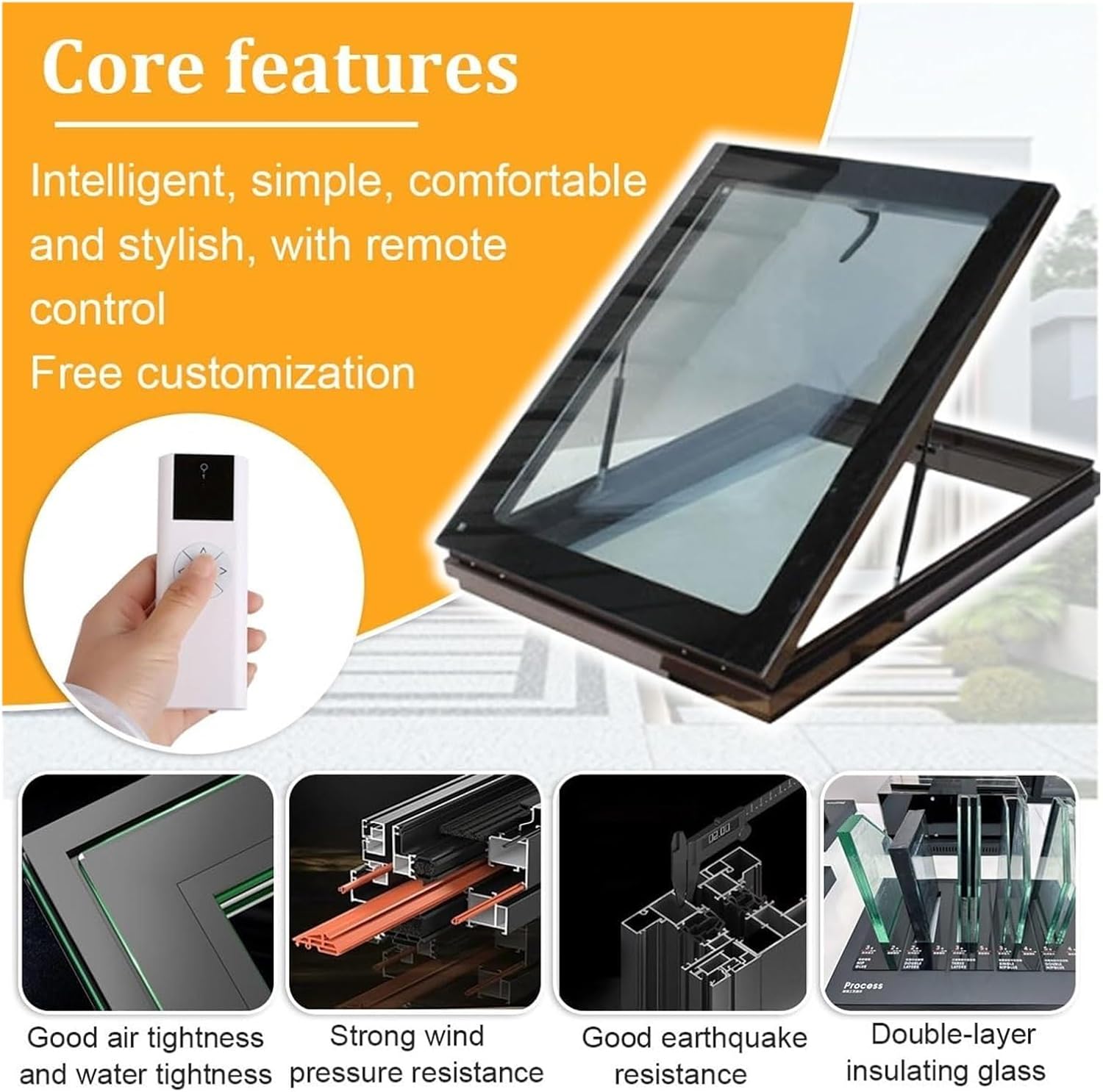 MXL&LJB Electric Roof Skylight for Home – Custom Aluminum Alloy Double-Glazed Window with Remote Control, Easy Installation for Attic, Sunroom, Roof, Basement(95x75cm)