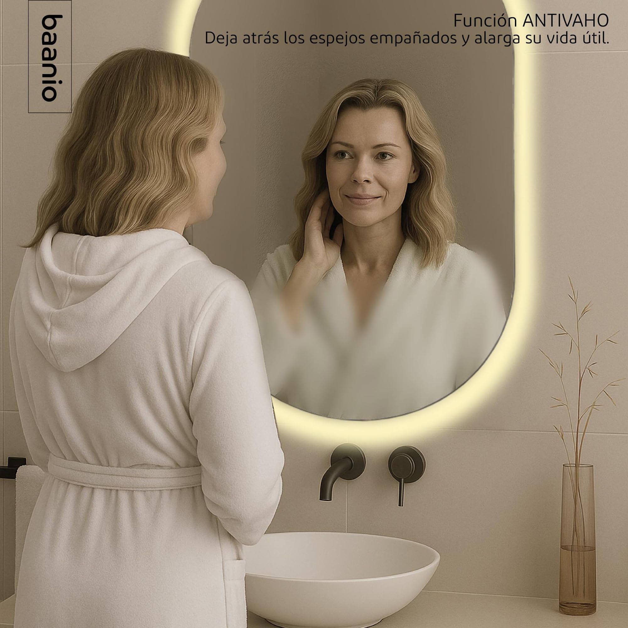 Ovolux - Espejo Baño Luz LED Cálida Ovalado 60x100 con antivaho | Espejo Retroiluminado | Plata Ecológica de 4 mm y Fácil Instalación | Montaje Horizontal o Vertical