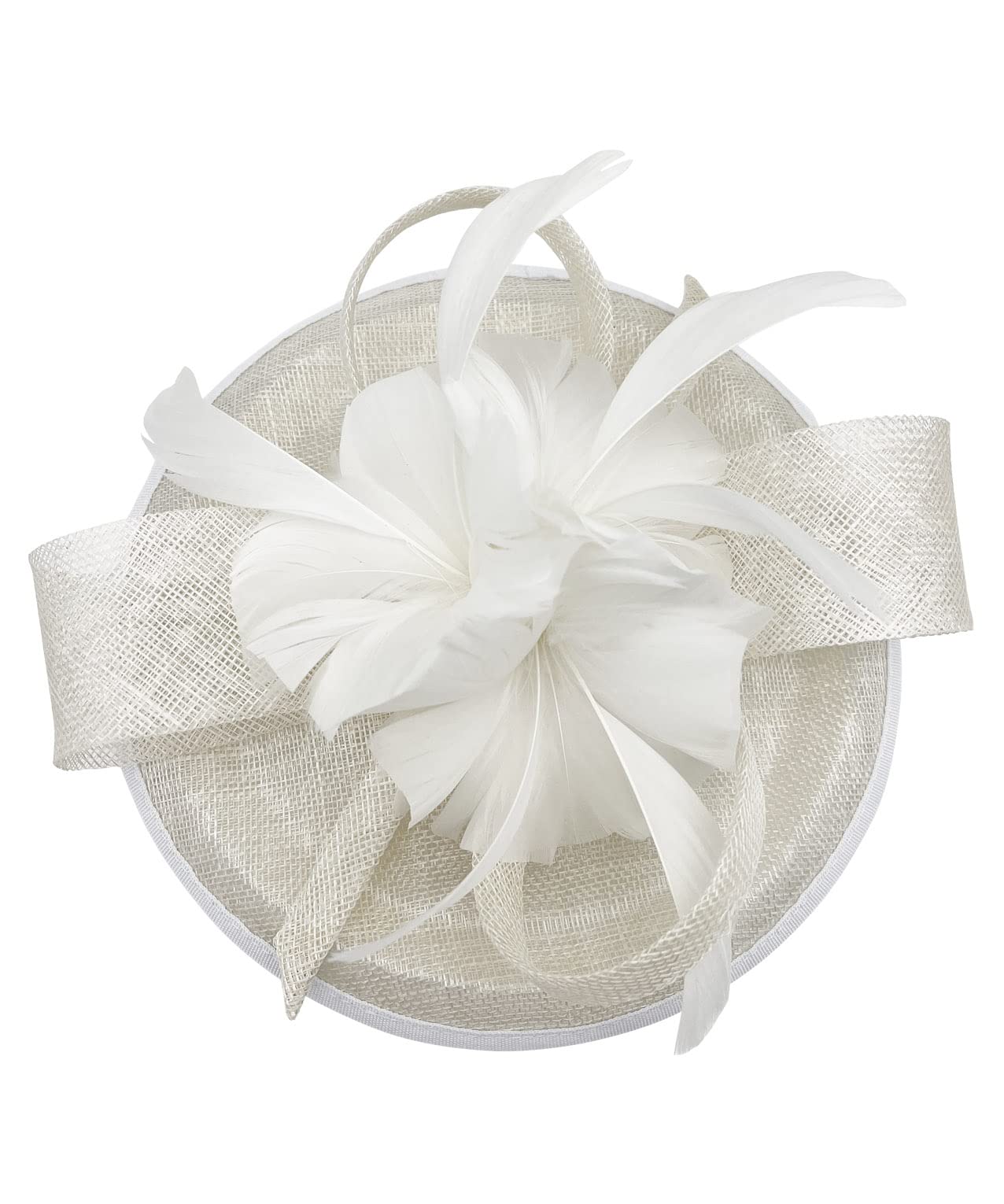 Finecy In New Women Ladies Feather Pillbox Fascinator Headband Wedding Royal Ascot Formal Race (Off White)