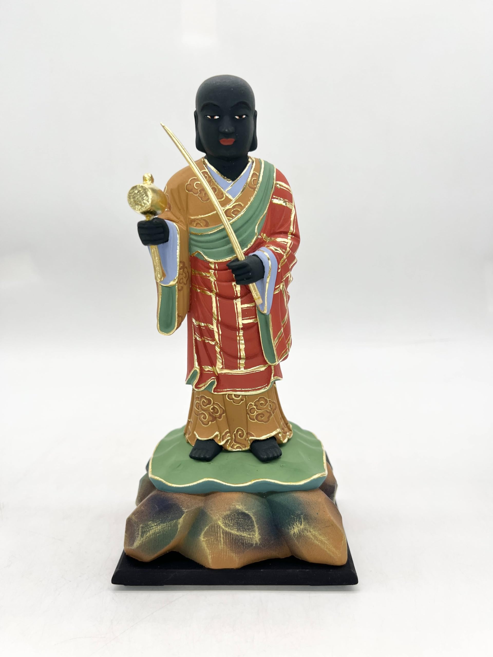 大黒天　仏像　木彫り 桧木　新品　美品 桧木三面出世大黒天 立5.0寸 総丈33cm 比叡山形三面大黒天
