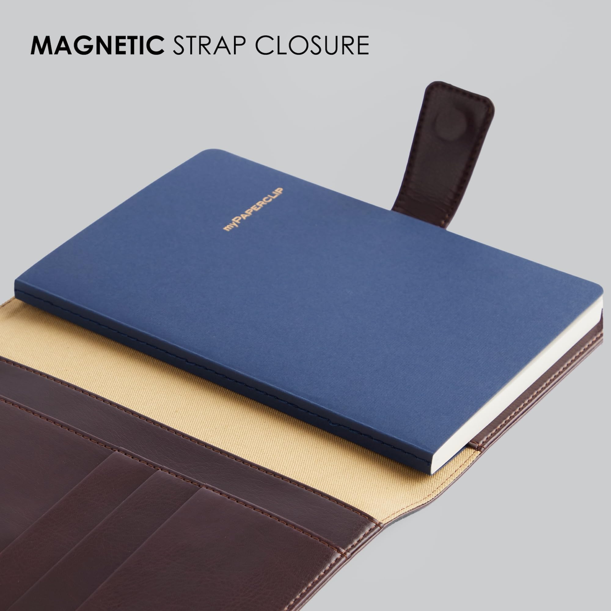 myPAPERCLIP Classic Edition - Organizer Italin in pelle vegana, adatto per notebook A5, chiusura magnetica, porta carte e tasca per memo, include taccuino A5, ricaricabile