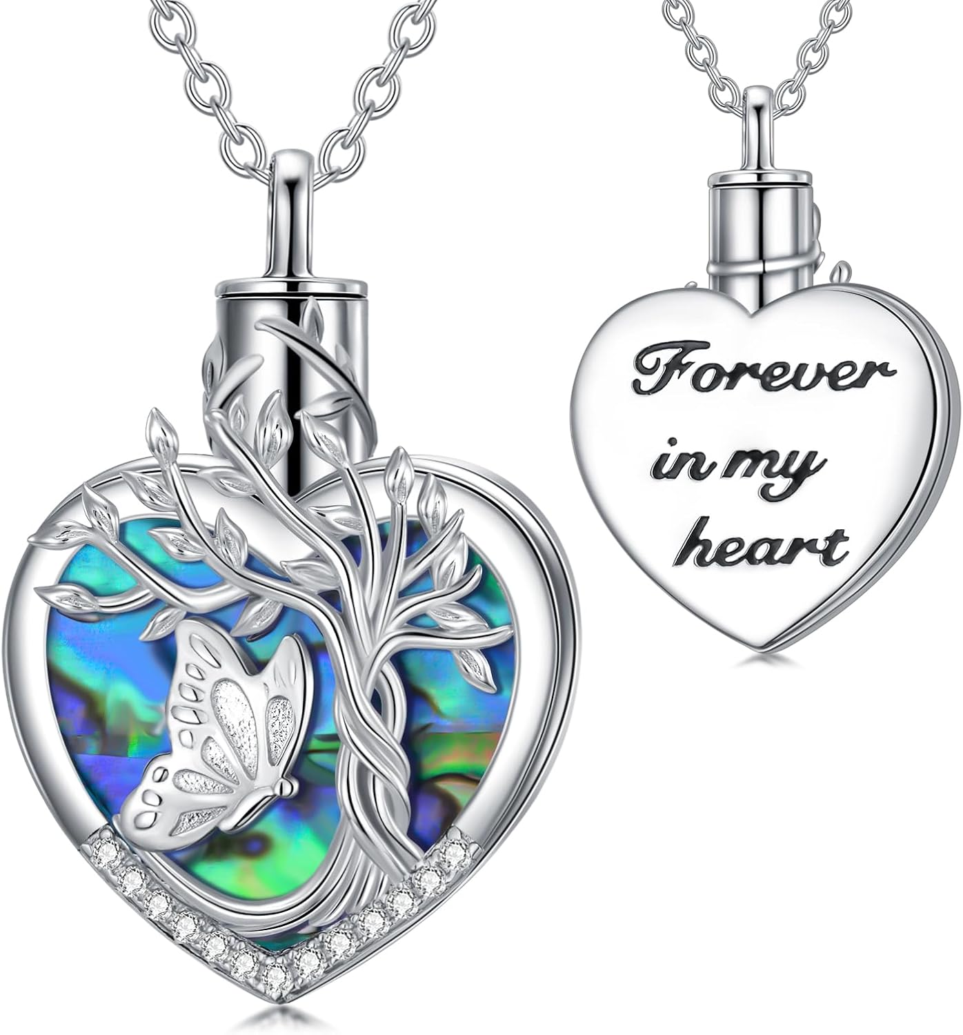 TOUPOP Tree of Life Urn Necklace for Ashes 925 Sterling Silver Heart Abalone Shell Cremation Jewelry Memorial Christmas Gifts for Women Mom Wife