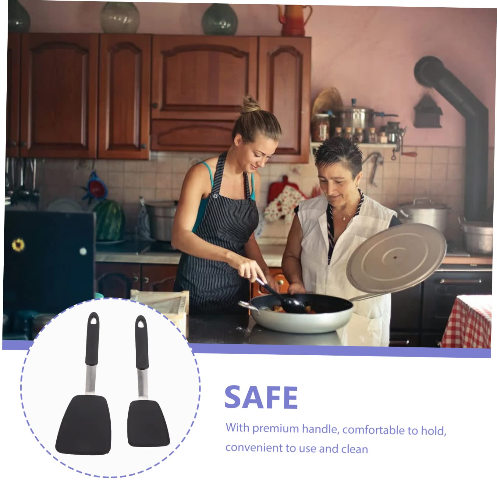 2piezas Espátula de Cocina Espátula de Silicona Pala Antiadherente Herramienta de Cocina para Freír Doméstica Negra