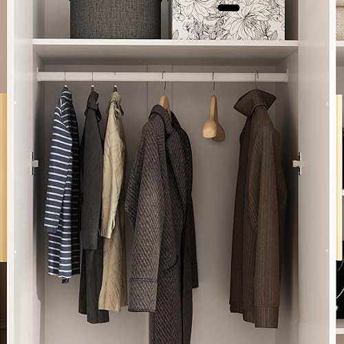 Miniatura 5 de AIEGLE Armario de 3 puertas, armario independiente grande con estantes y 2 barras para colgar, organizador de armario de madera para dormitorio,