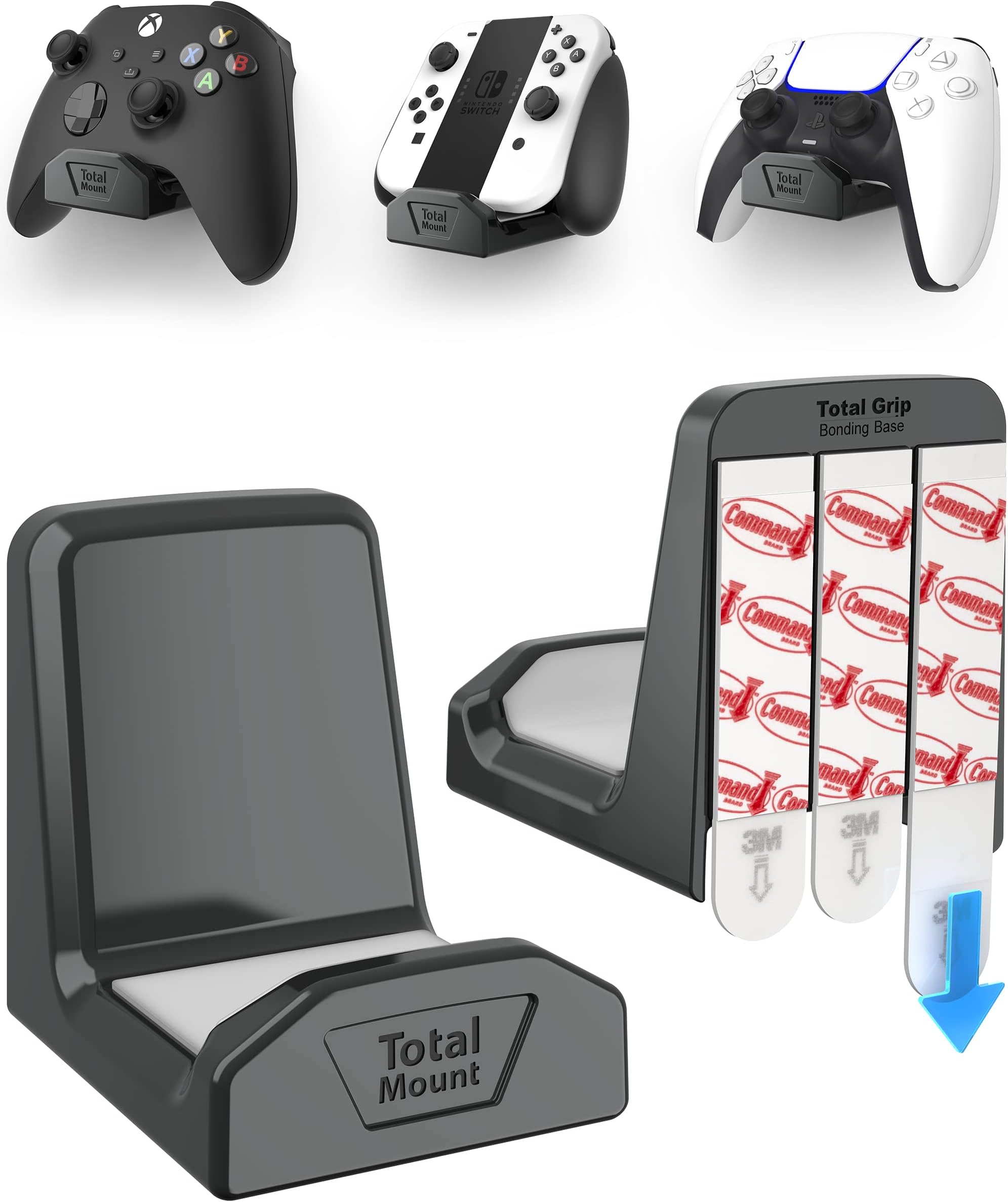 TotalMount Controller Wall Stands (2 Pack) with Non-Slip Pads & Removable Adhesive for Xbox, PS5, PS4, and Nintendo – These Premium Holders Won’t Damage Your Wall with Screws or Permanent Adhesive