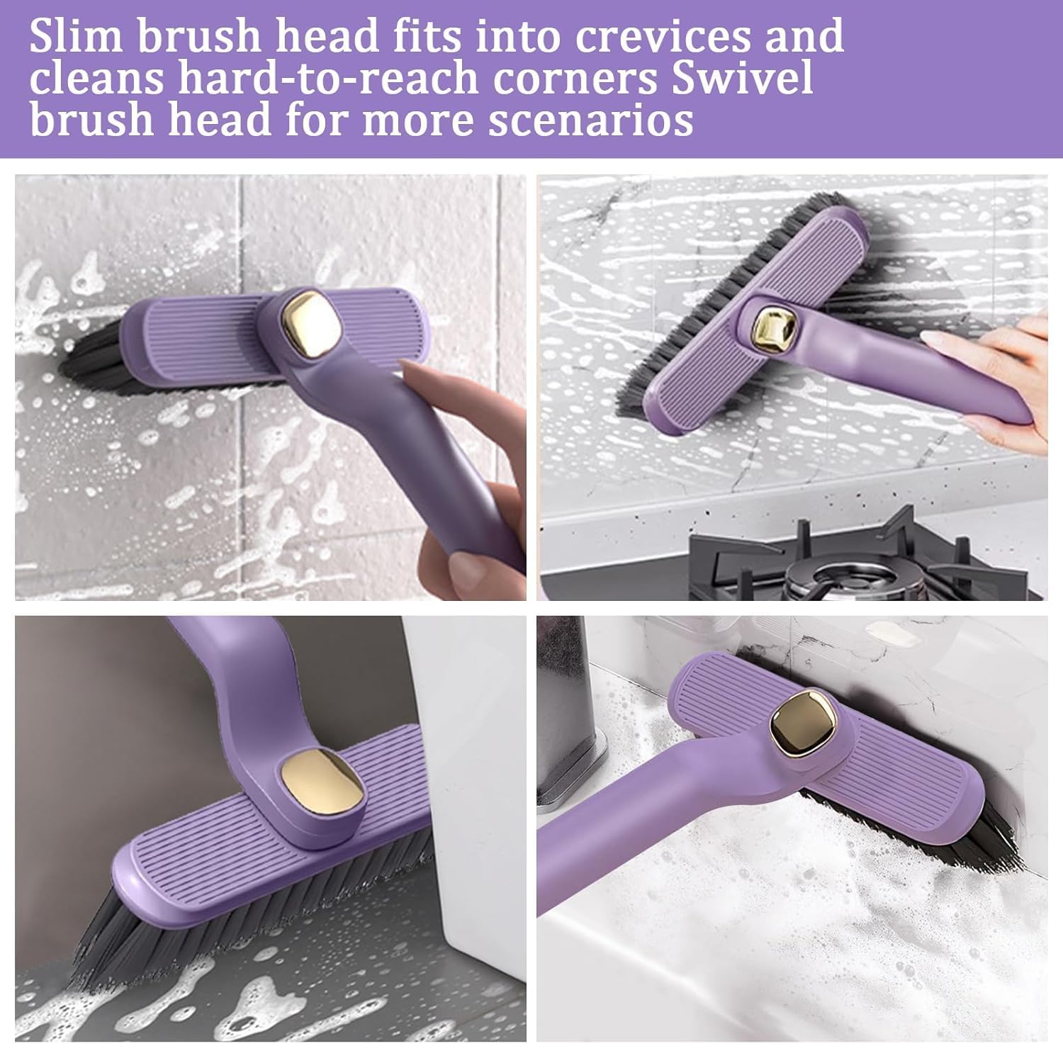 SARTHU Multi-Function Hard Bristle Crevice Cleaning Brush, 360-Degree Rotating Grout Brush, Grout, Kitchen Brush, Cleaning Tools for Toilet, Bathroom, Home, Bathtub, Sink, Window, Household-1PC 4