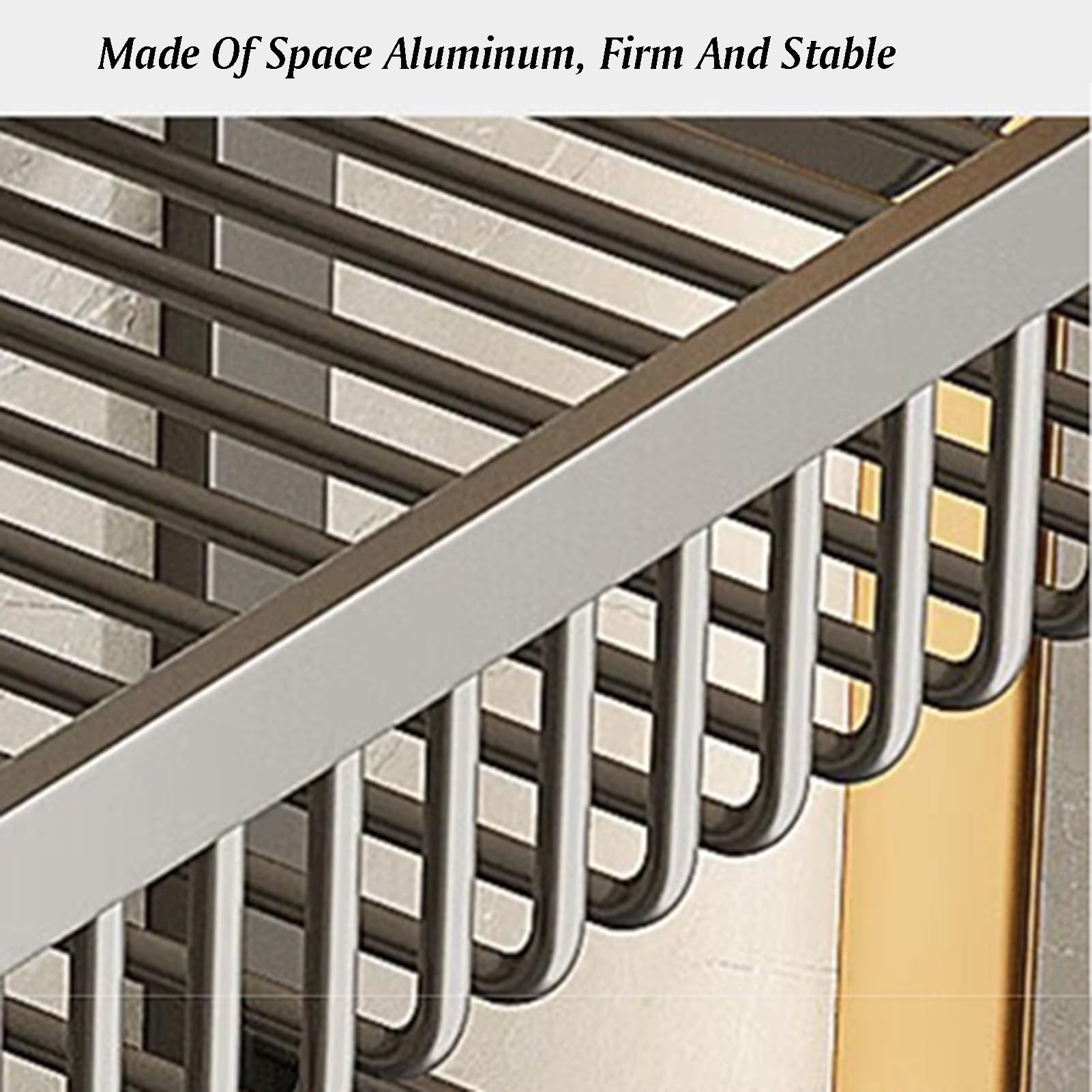 Portasciugamani a 2 ripiani, mensola portasciugamani da parete con ganci mobili, realizzato in alluminio spaziale, per soggiorno, balcone, bagno (L-57 cm)