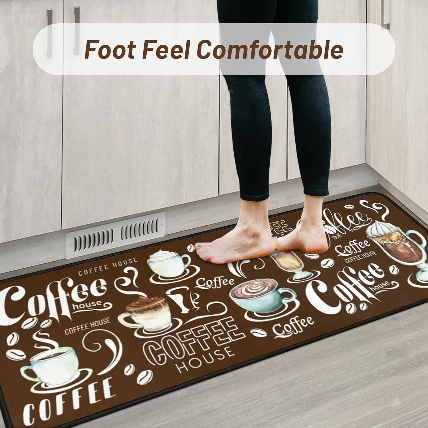 Coffee Kitchen Rugs and Mats Non-Skid Washable for Floor, Brown Farmhouse Coffee Kitchen Decor and Accessories Kitchen Mat Set of 3, 17"x30"+17"x47"+17"x59"