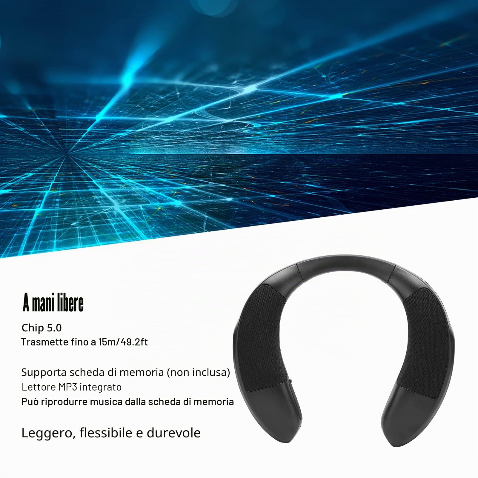 GOWENIC Altoparlante con Archetto da Collo, BT 5.3, Chiamate Chiare, Audio Stereo Surround 3D, Design Ergonomico, Portatile Senza Fili per Casa