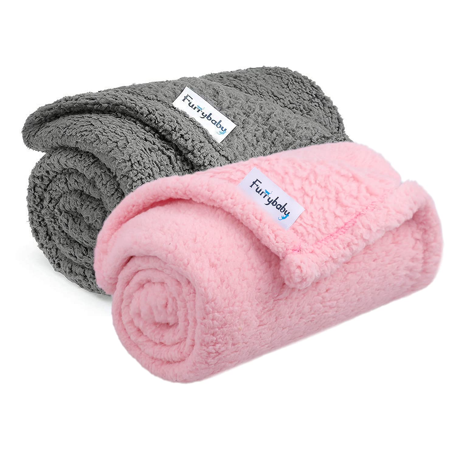 Premium Fluffy Fleece Dog Blanket, Soft and Warm Pet Throw for Dogs & Cats (2-Pack Small 24x32'', Grey&Pink)