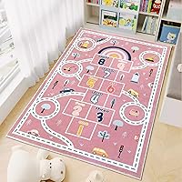 Vista 11 de Alfombra de juego para niños, alfombra de automóvil de Hopscotch de 5 x 8 pies, extra grande para dormitorio de niñas, aula, aprendizaje educativo