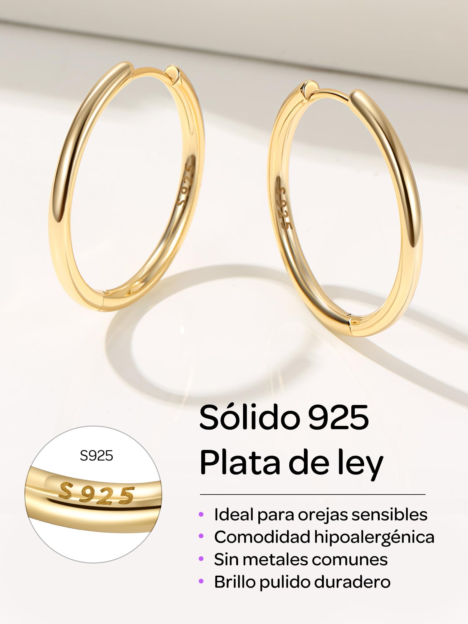 ChicSilver 925 Plata Pendientes Aros Mujer Hoop Earrings Oreja 8-20MM | Material Plata de Ley Aretes Hipoalergénicos para Piel Sensible Banda Fina Regalo Madre Pareja Joyería Delicada