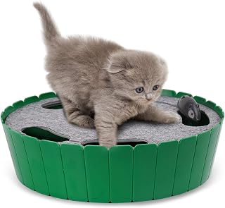 Pawaboo Interactive Cat Toy: Hide & Seek Running Mouse - Automatic Electronic Teaser for Indoor Cats & Kittens, Green (Fast/Slow Speeds)