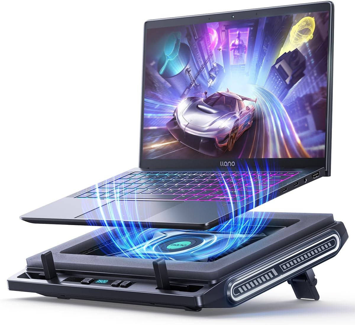 Laptop Cooler, Gaming Laptop Cooling Pad with 3500RPM Turbofan, 4.72 Inch External Fan Laptop Stand, Adjustable Variable Speed, Button Control, Seal Foam for Rapid Laptop13-17.3in, V10, Black