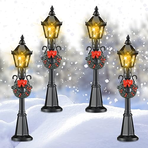 Lámpara de Navidad para poste de aldea, accesorios de aldea, lámpara de tren, farol, lámpara de calle en miniatura, luces de calle decorativas para