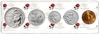 Juego de monedas del año del aniversario 2026 en soporte de feliz aniversario - Monedas con doble fecha - Colección de monedas semiquincentenario SemiQ sin circular