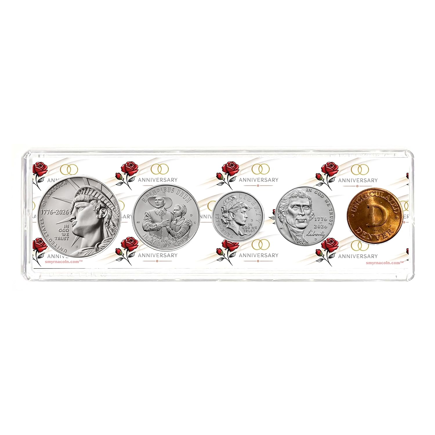 2026 Anniversary Year Coin Set in Happy Anniversary Holder - Dual Dated Coins - Semiquincentennial Coin Collection SemiQ Uncirculated