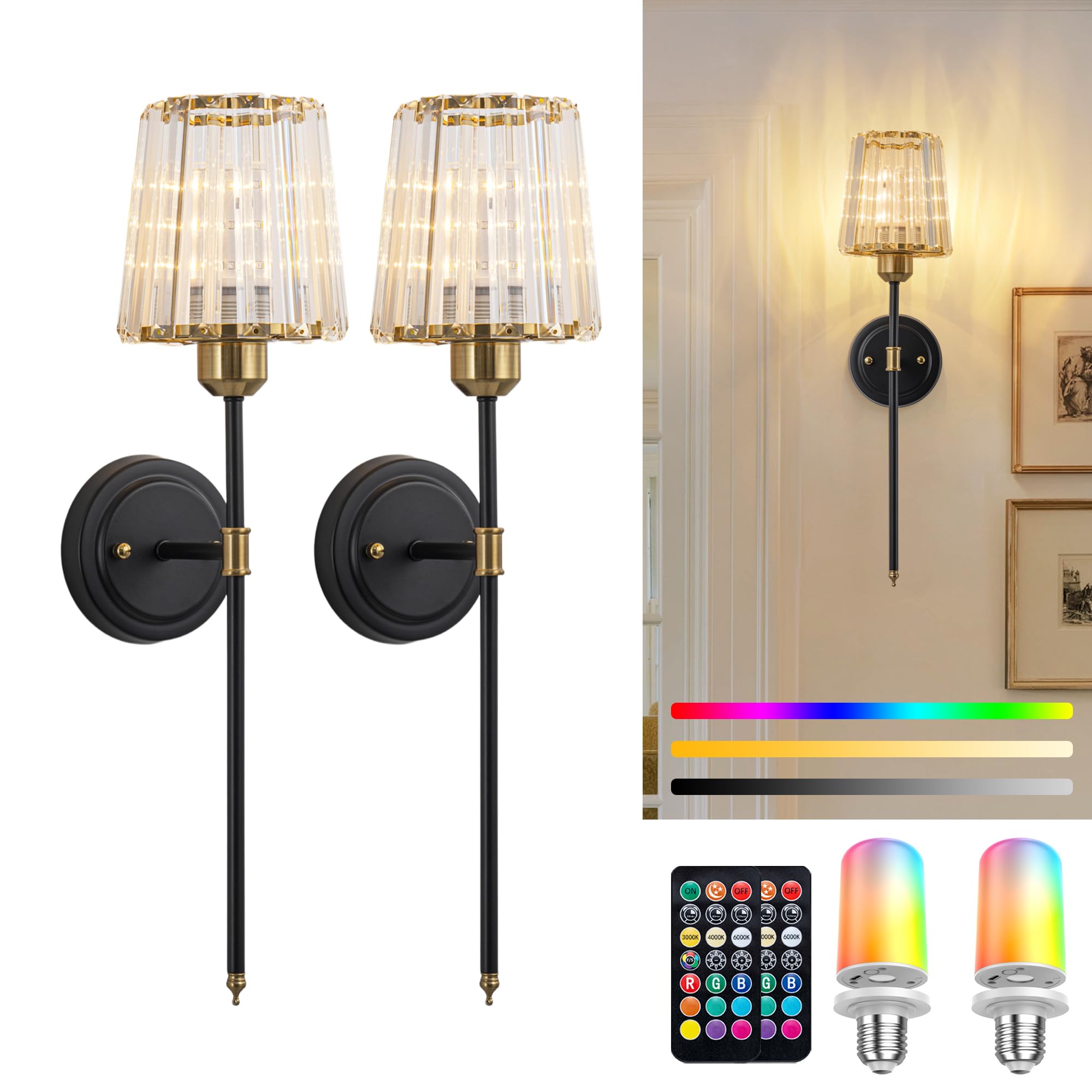 Lampada Da Parete Ricaricabile Senza Fili Con Telecomando Dimmerabile 3 Temperature Di Colore Regolabili Modalita Di Illuminazione Rgb Oro 94947326