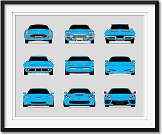 Chevy Corvette Generations Inspired Poster Print Wall Art Handmade Decor of the History and Evolution of the Chevrolet Corvette (C1 C2 C3 C4 C5 C6 C7 C8) (Landscape) (Unframed)