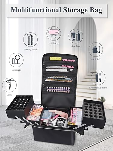 Miniatura 4 de Organizadores de suministros de uñas extra grandes y almacenamiento para tecnología de uñas 4 bandejas organizador de esmalte de uñas bolsa de viaje