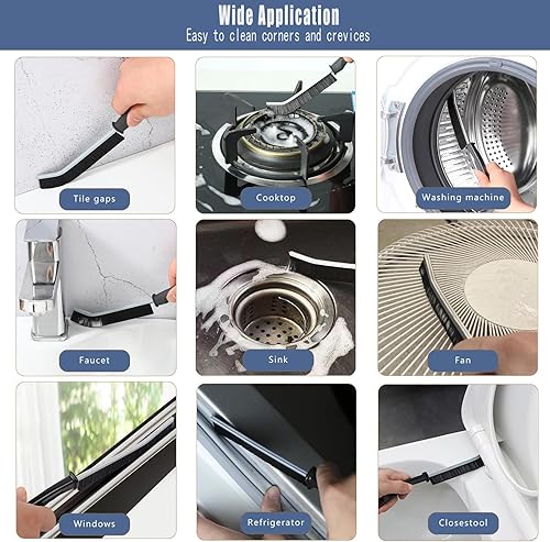 Miniatura 6 de Paquete de 5 cepillos de limpieza de hendiduras de cerdas duras, herramientas de limpieza para uso doméstico, suministros de limpieza