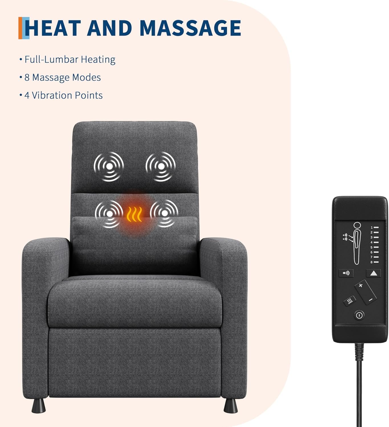 Sillón Reclinable Eléctrico, Sillón Relax con Masaje y Calor, Sillón Masajeador Ergonómico con USB y Bolsillos, Butaca Ideal para Salón, Cine en Casa, Dormitorio, Leer o Ver TV