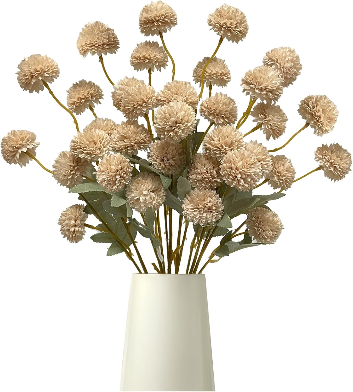 Artificial Flowers Faux Mums 6pcs, Long Stem Faux Flowers for Vase, Artificial Chrysanthemums Kiku Flower Floral Stems for Home Decor, Baby Shower, Beige