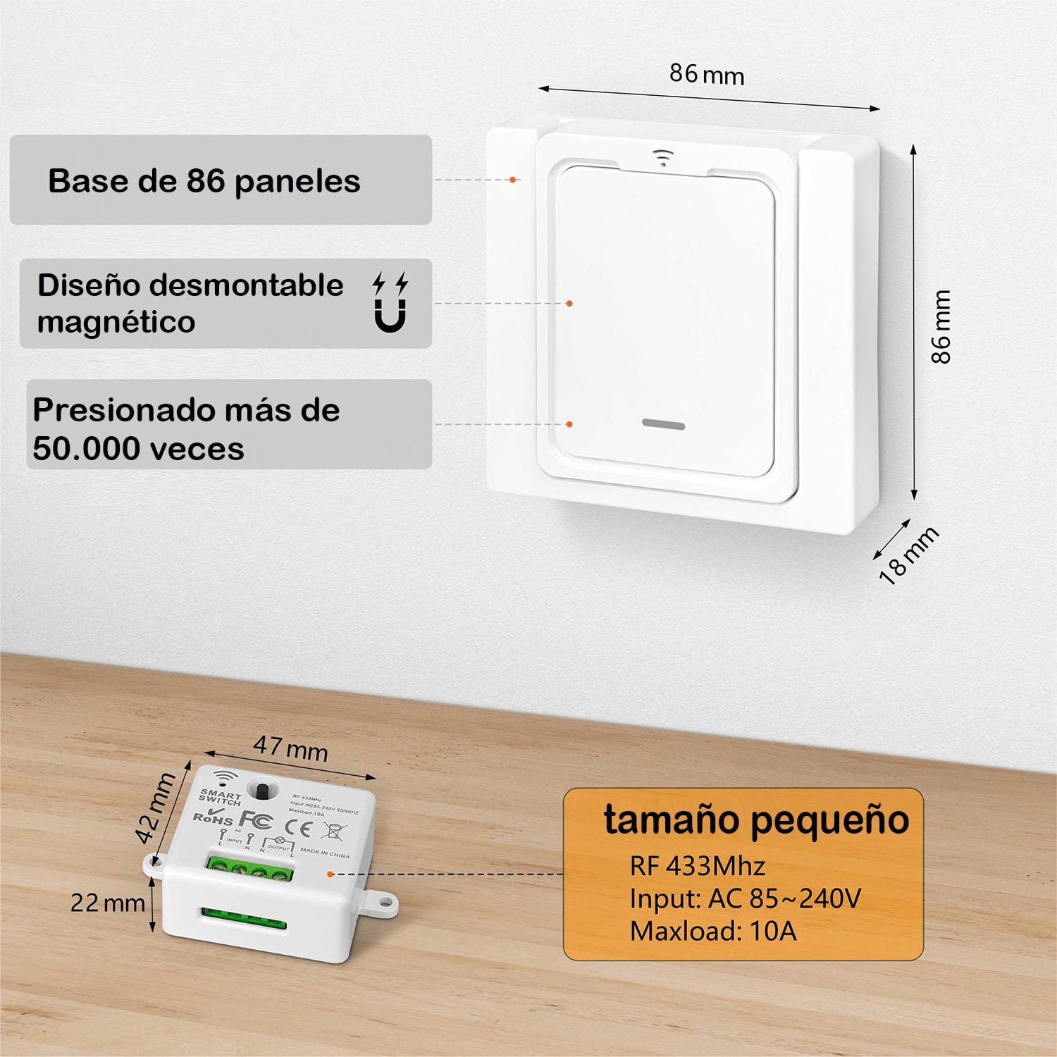 Kit de Interruptor de Luces Inalámbricas, Interruptor inalámbrico móvil Transmisor de radio 230V 2300W Control de rango de hasta 100M para Lámparas y Electrodomésticos, Blanco