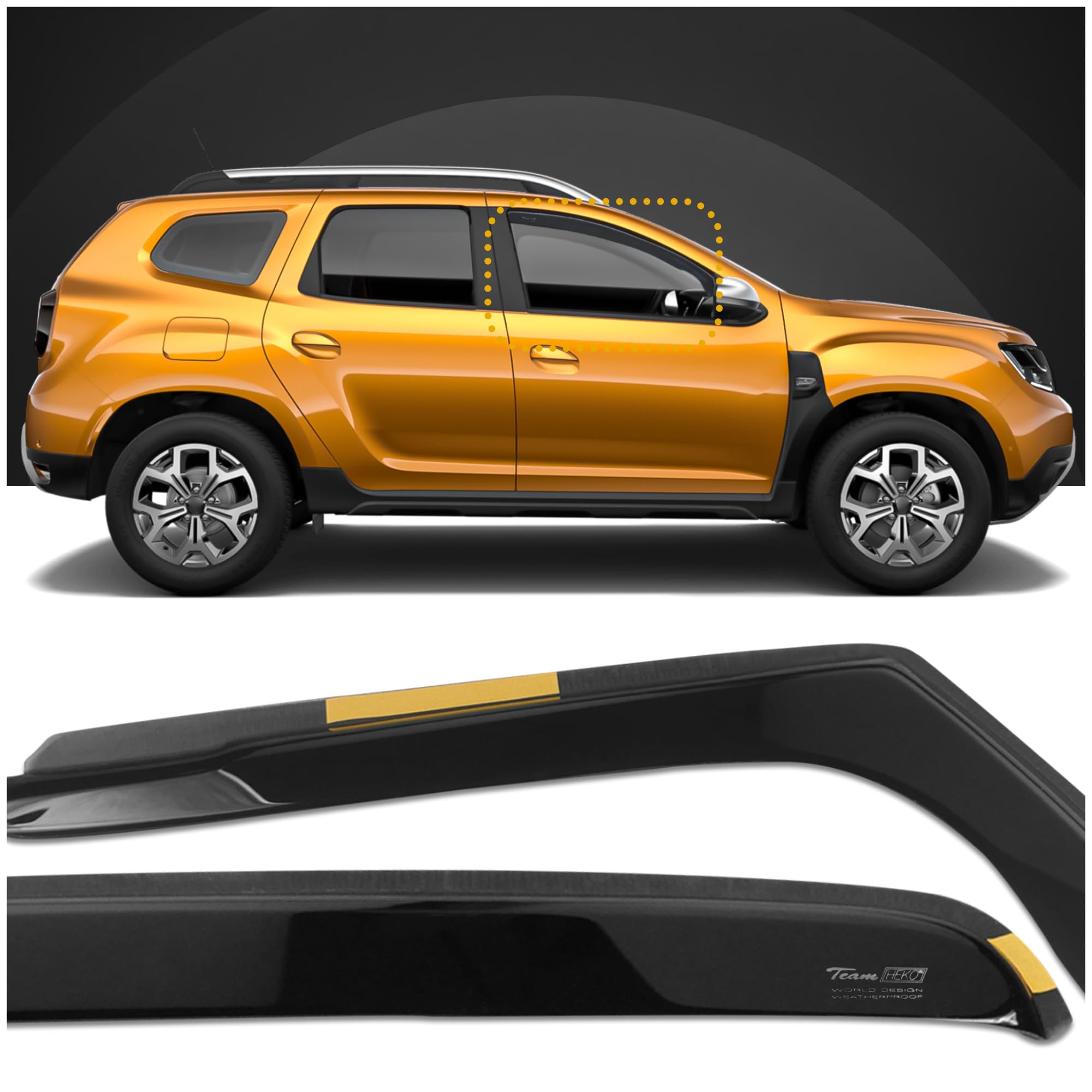 HEKO - Compatibile con Dacia Duster 2018-2023 Deflettori per Vetri Laterali; Anteriori; Due pezzi; Deflettori d’Aria Antipioggia, Antiturbo, Oscurati, Aerodinamici; Installazione Rapida e Semplice