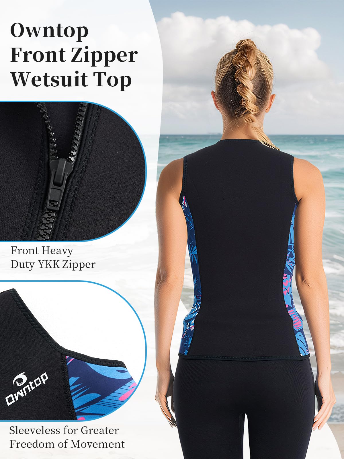 Owntop Muta da uomo e da donna Gilet in Neoprene Termico 3 mm Giacca Senza Maniche Surf Snorkeling Nuoto Immersioni