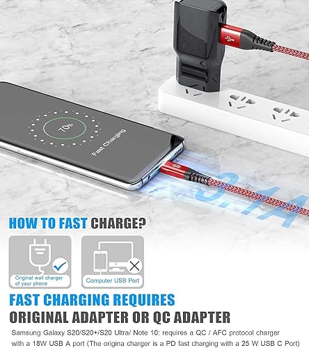Miniatura 3 de sweguard Cable USB tipo C de 3.1 A de carga rápida 2 unidades, 3.3 pies + 3.3 pies, cargador USB-A a USB-C, cable trenzado de nailon para Samsung