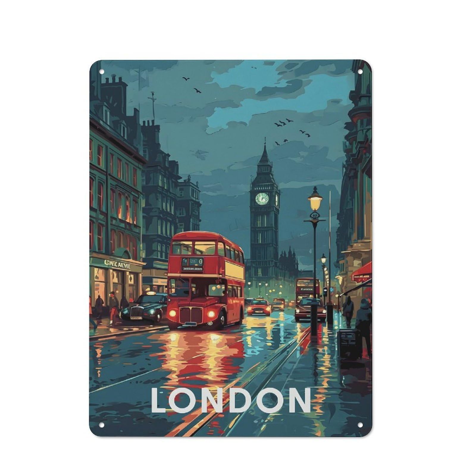 Junmoney London Big Ben Vintage Metal Gift Sign 40X30cm, Novelty Wall Art For Hallway, Home Bar, Garage Or Study