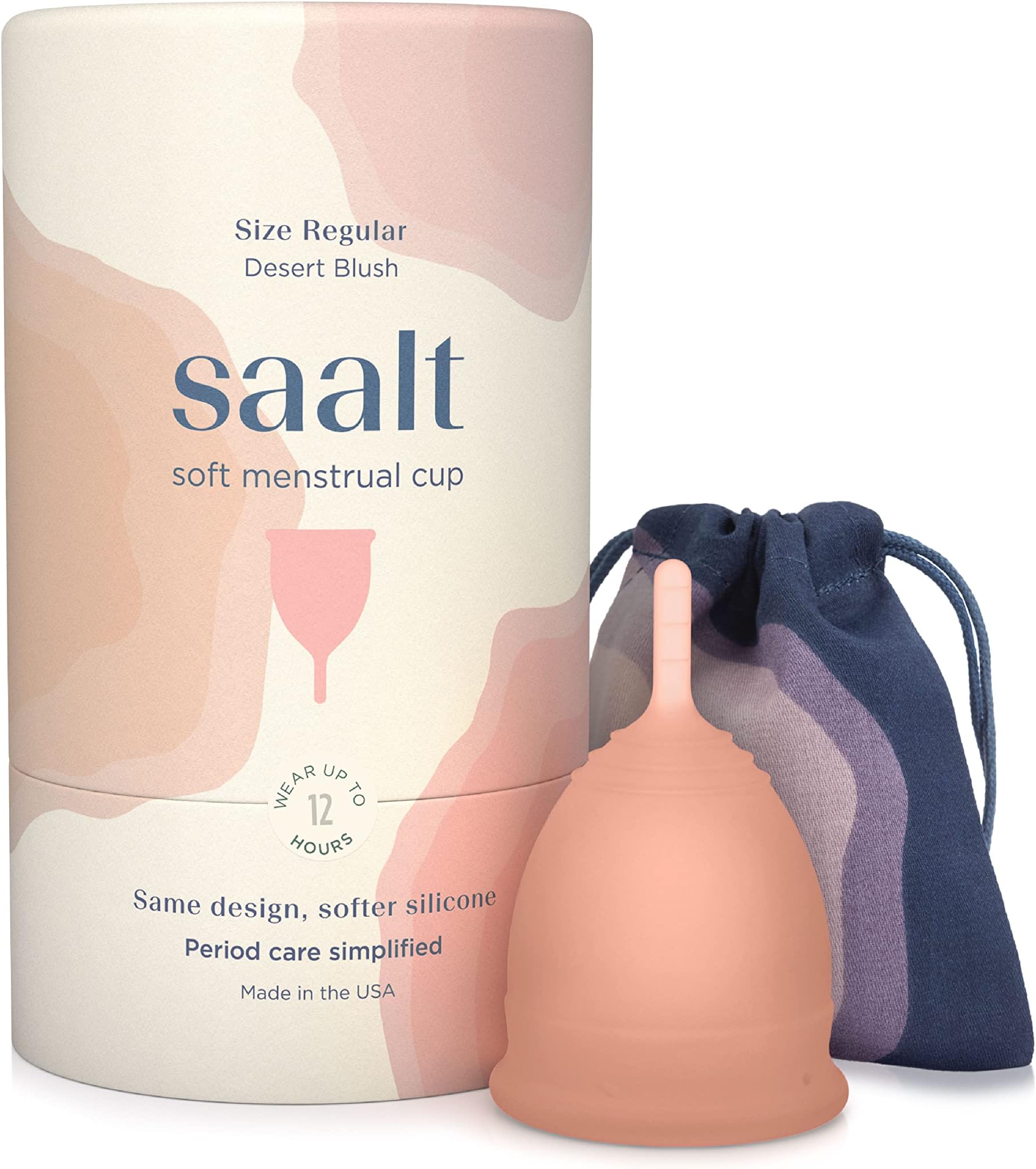 – Soft Menstrual Cup - Super Soft and Flexible - Best Sensitive Cup - Wear for 12 Hours - Made in USA (Desert Blush, Regular)
