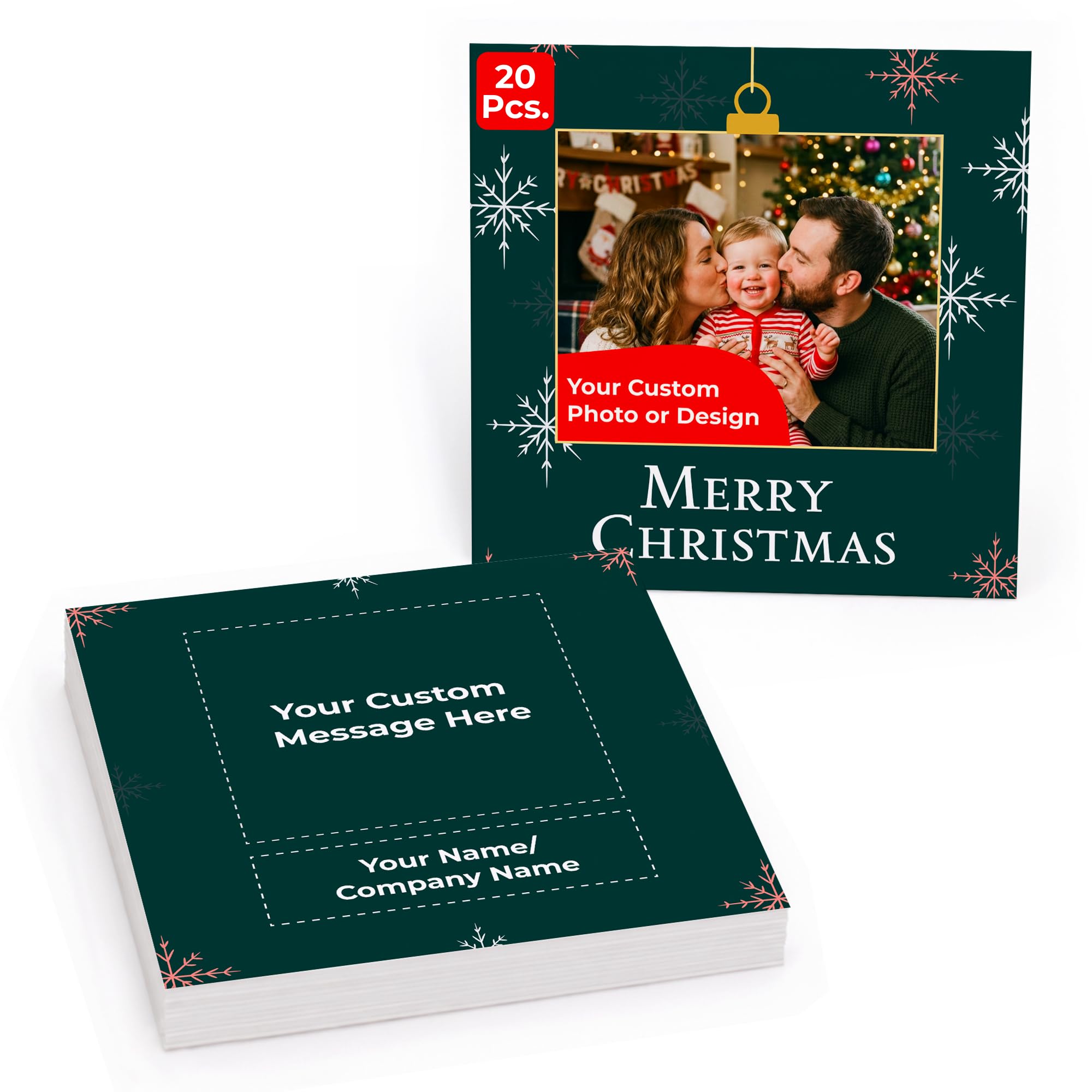 Cimpress Custom Holiday Cards, Photo/Logo/Text, Square Format, Pack of 20