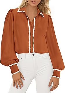 Womens Long Sleeve Button Down Shirts 2026 Trendy V Neck Loose Fit Fall ...